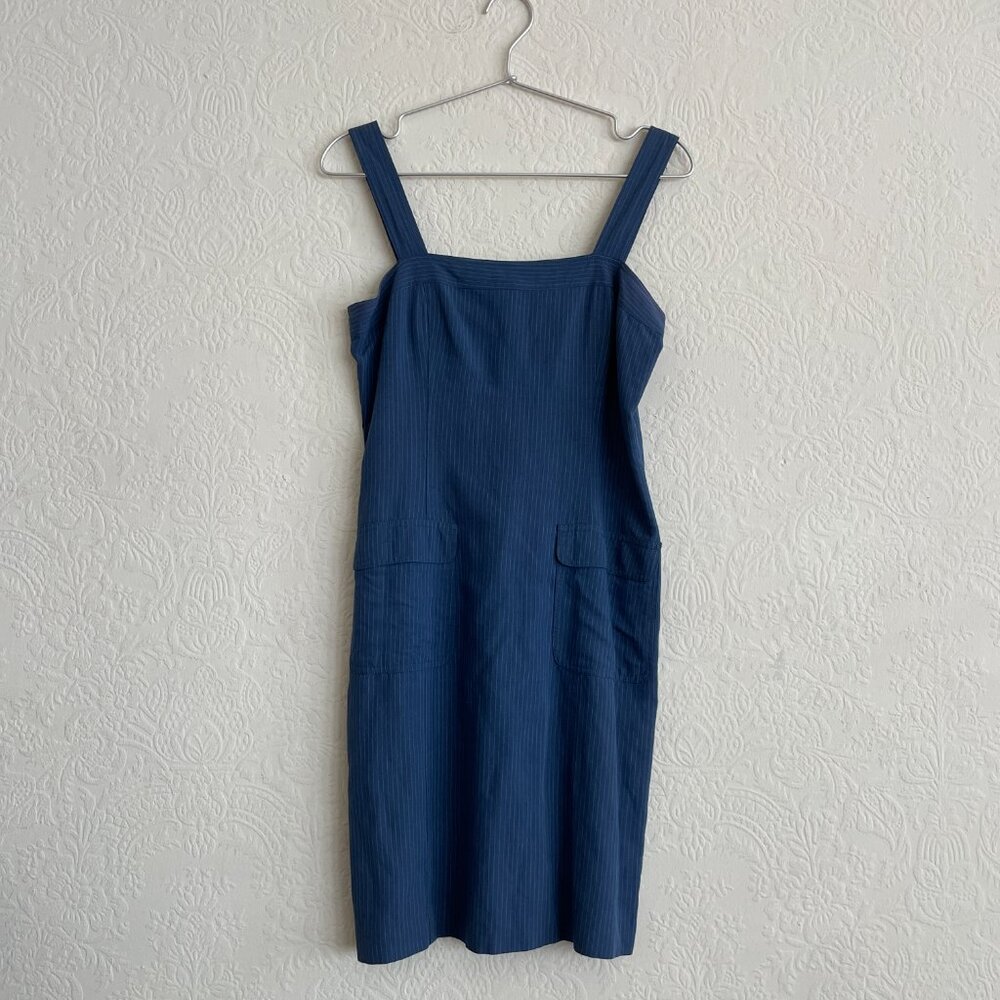 Vintage navy blue subtle pinstripe shift dress